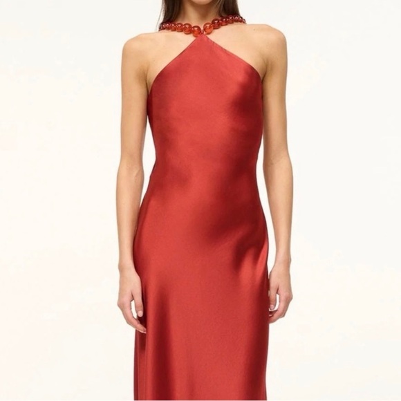 STAUD Dresses & Skirts - STAUD Red Satin One-Shoulder Slip Gown